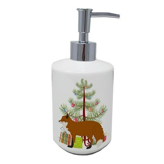 7 x 3.5 in. Unisex Red Fox Christmas Ceramic Soap Dispenser, Teal