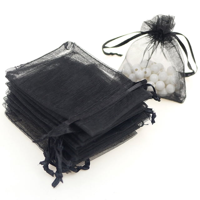 100 bolsas de regalo de organza de 9 x 12 cm (3,6 x 4,8 pulgadas), bolsas con cordón para joyas, fiestas, bodas, regalos, bolsas de dulces (negro)