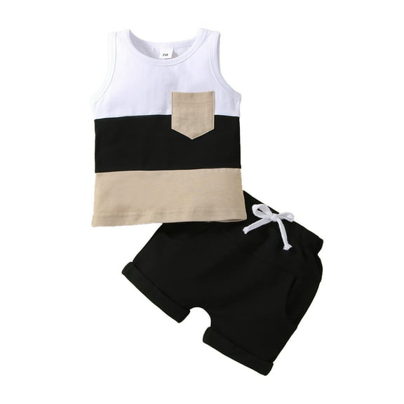 Toddler Baby Boys Pants Suit, 3 6 12 18 24M 3T Sleeveless Contrast Color Crew Tank Tops   Drawstring Shorts Summer Casual Outfits