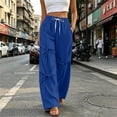 thumbnail image 5 of Plus Size Sweatpants for Women Elastic Waist Drawstring Wide Leg Solid Color Ankle-Tied Multi-Pocket Strap Sweatpants Long Pants, 5 of 8