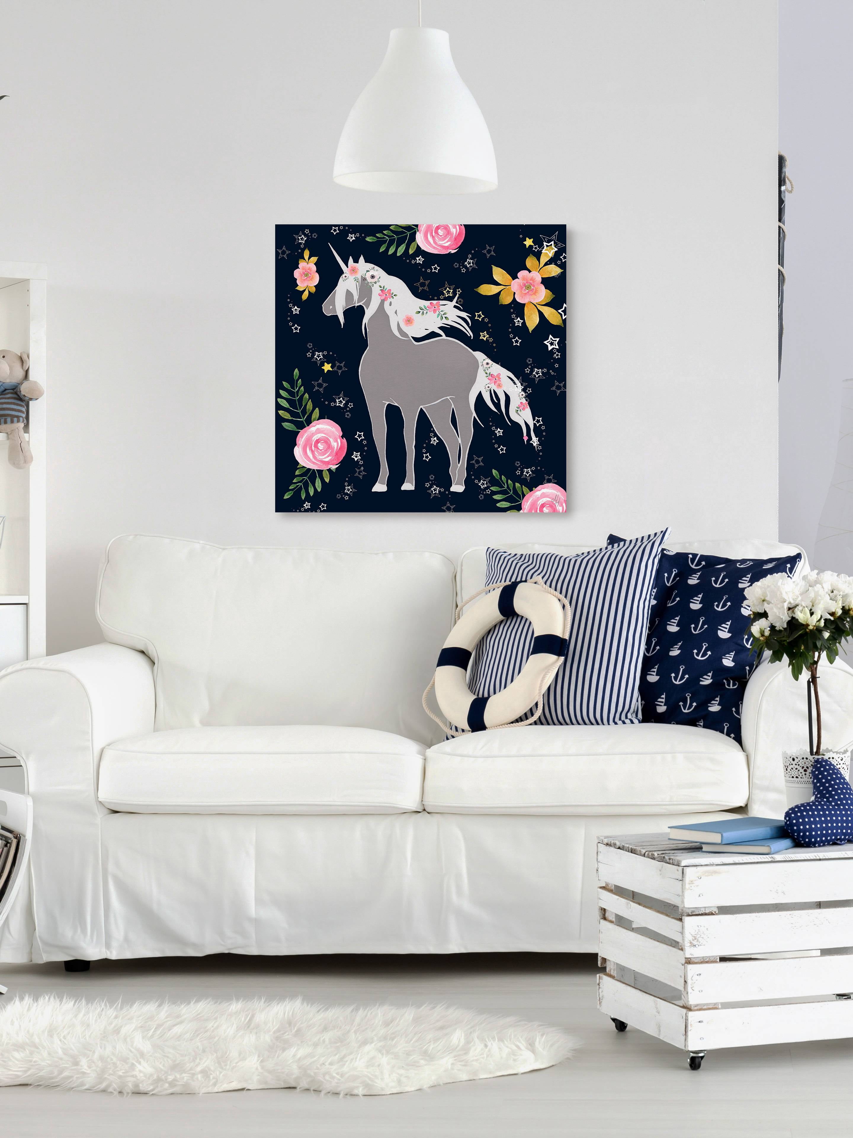 Marmont Hill Flower Garden Unicorn Canvas Wall Art