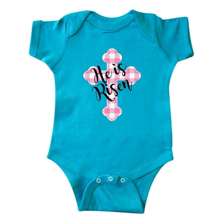 

Inktastic He is Risen Pink Plaid Cross Gift Baby Boy or Baby Girl Bodysuit