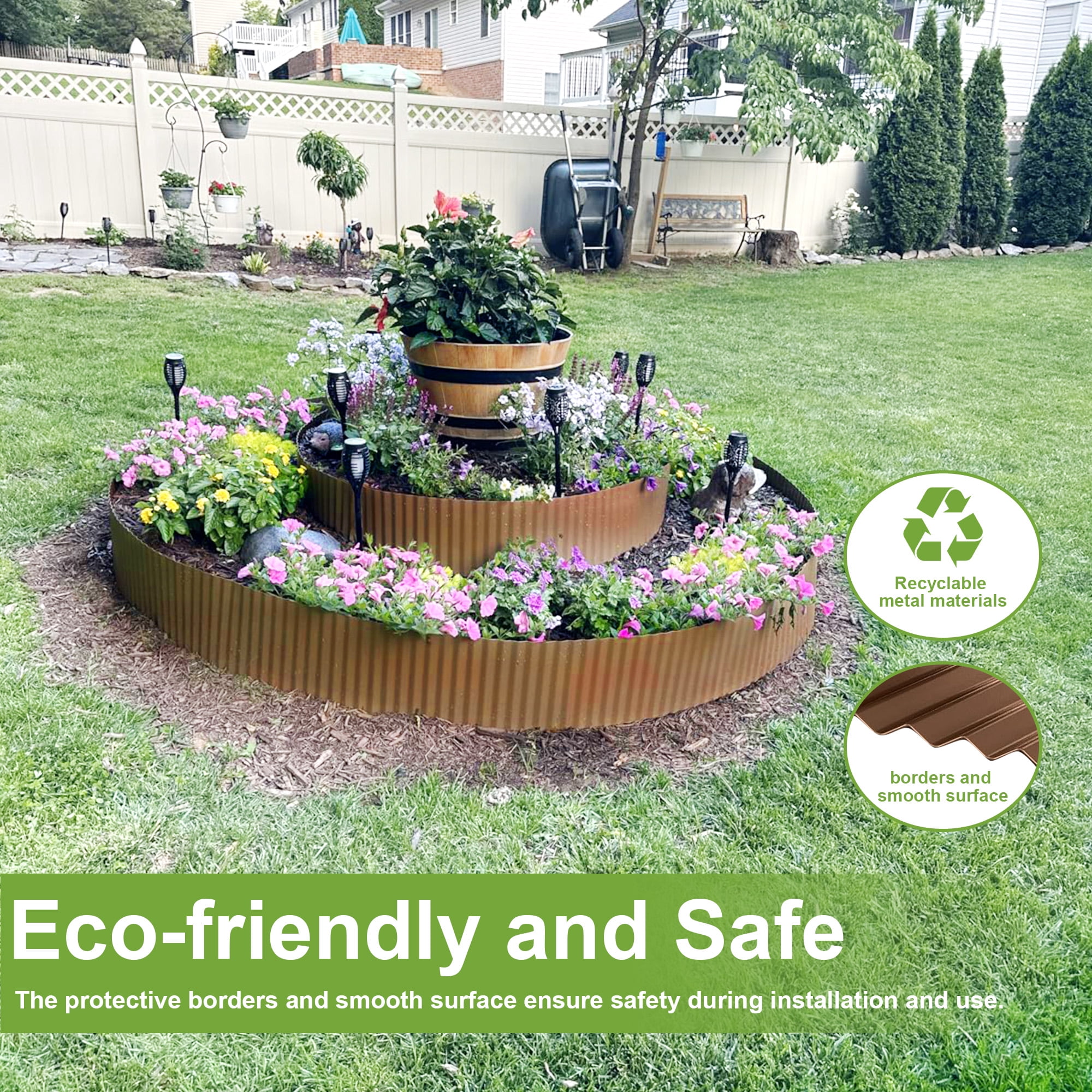 Vinci Metal Landscape Edging Border, 12 Inch x 20 FT Corrugated Steel Garden Edging with Rolled Safety Edges, Flexible Lawn & Flower Bed Edging for Yard, Multiple Sizes & Colors (Brown)