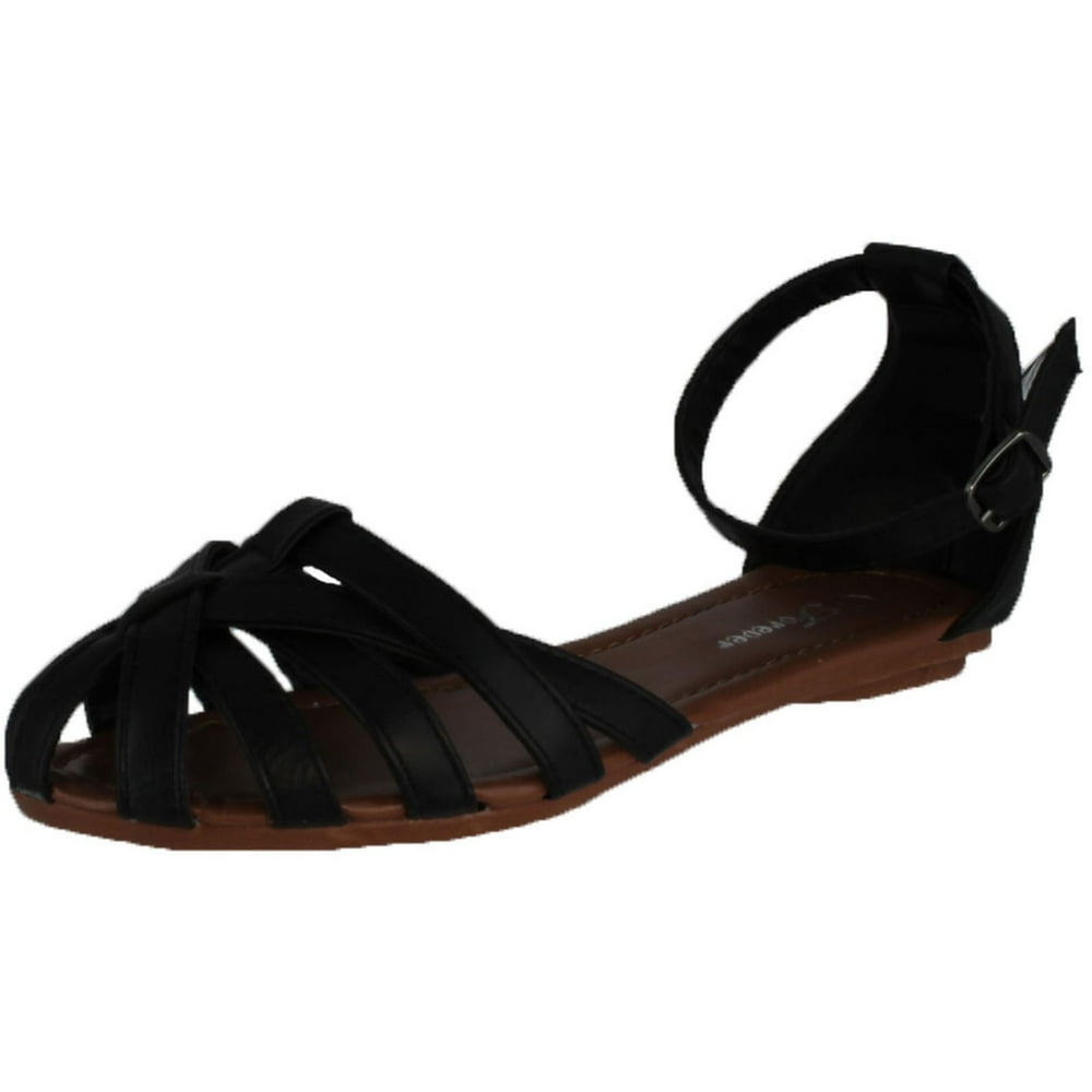 Forever Link FOREVER Women's Vera82 Flat Strappy Sandals, Black, 10