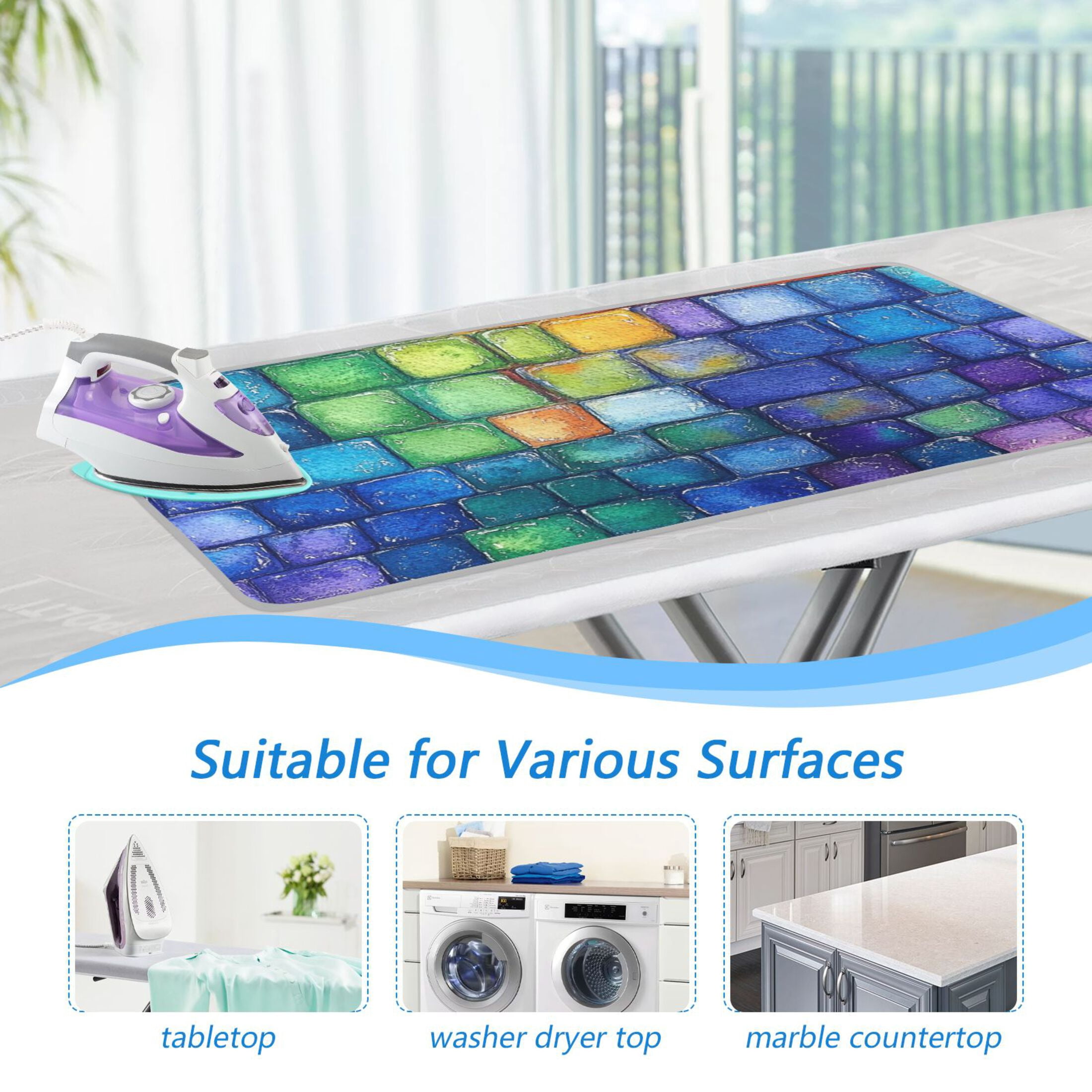 Colorful Small Square Ironing Mat Blanket for Table Top Travel Portable Ironing Board Pad 47.2x27.6 Inch