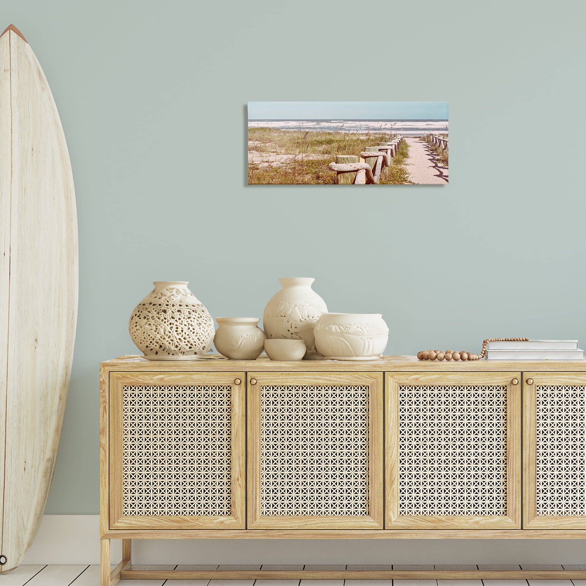 Stupell Industries Eastern Beach Walkway Landscape Photography Gallery Wrapped Canvas Art Print Wall Art, 30 x 13