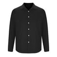 thumbnail image 4 of Elvqul Button down Shirts for Men Turndown Collar Long Sleeve Black Formal Solid Mens Shirts Linen, 4 of 6