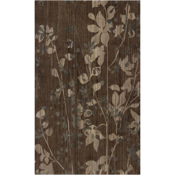 Hauteloom Castella Wool Living Room, Bedroom Area Rug - Country & Floral - Dark Brown, Peach, Medium Gray - 2' x 3'