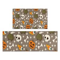 Halloween Skulls Pumpkins and Cauldrons Kitchen Rugs Sets Of 2,Anti Fatigue Kitchen Mat Rugs Non Slip Washable,Decorative Kitchen Floor Mats for Kitchen,Sink,Laundry,17"x30" 17"x47"