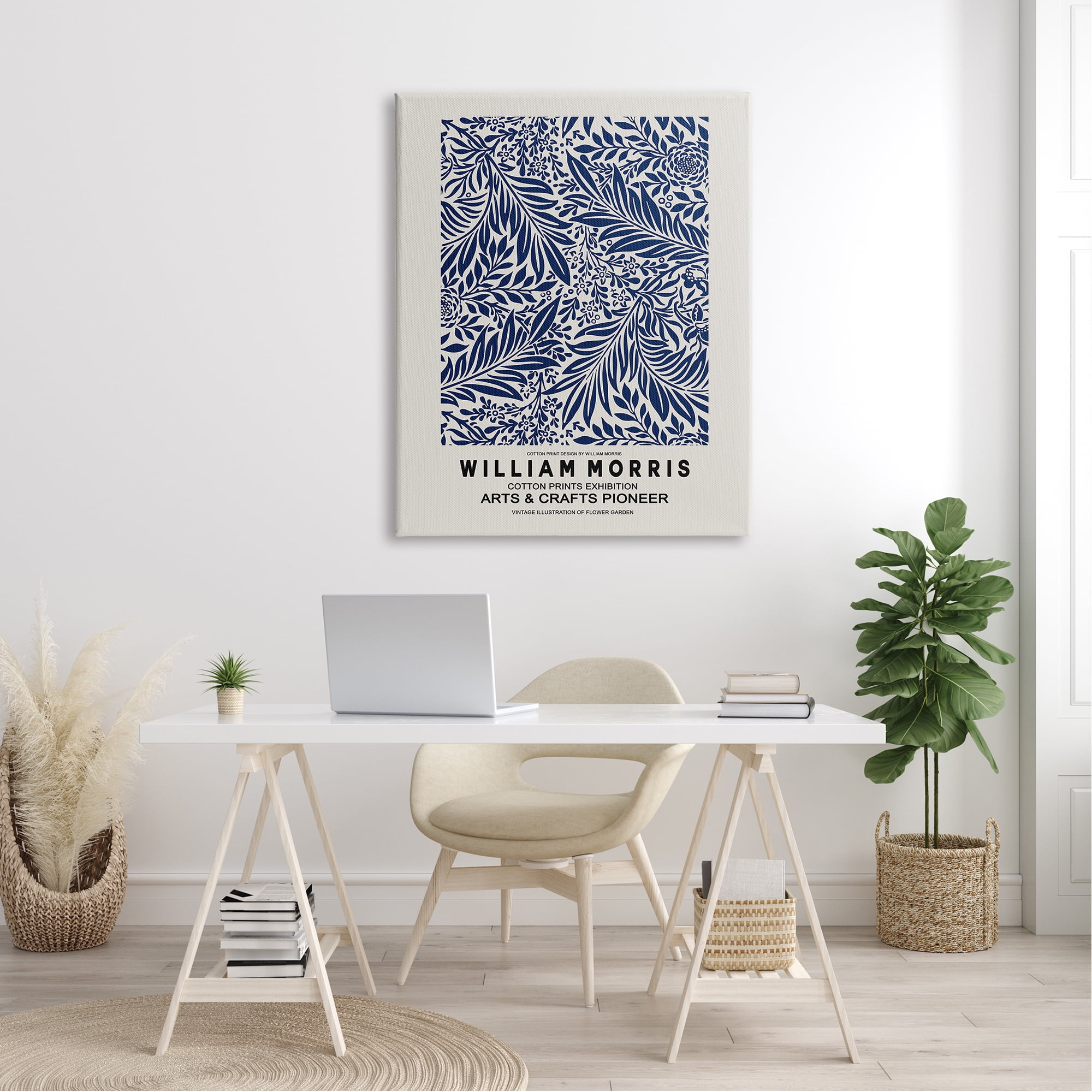 Stupell Industries Blue Floral Leaves Botanical Pattern Exhibition Flyer Canvas Wall Art, 36 x 48, Design by Ros Ruseva