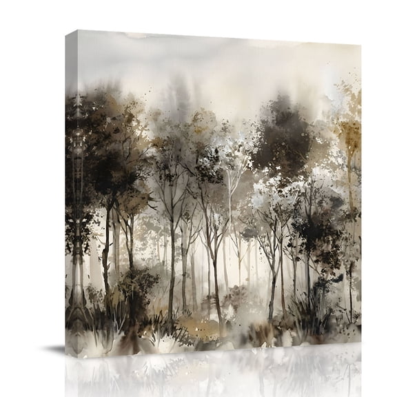 Canvas Wall Art, Black Grey Forest Framed Canvas Prints for Bedroom Office, Botanical Vintage Art Silhouettes Large Gallery Wrapped Wall Decor for Home Office, Gifts, 16"x16" Ship Next Day