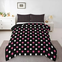 Feelyou Polkadots Teen Twin Comforter Sets, Black Pink Abstract Bedding Set, 2pcs