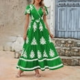 thumbnail image 3 of HOMBOM Summer Dresses for Women Floral Maxi V-Neck Green Peasant Short Sleeve Pocket 2024 Boho Beach Dress L, 3 of 8