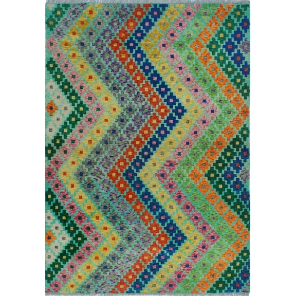 Balochi Wambua Blue/Green Rug, 5'4" x 7'9"