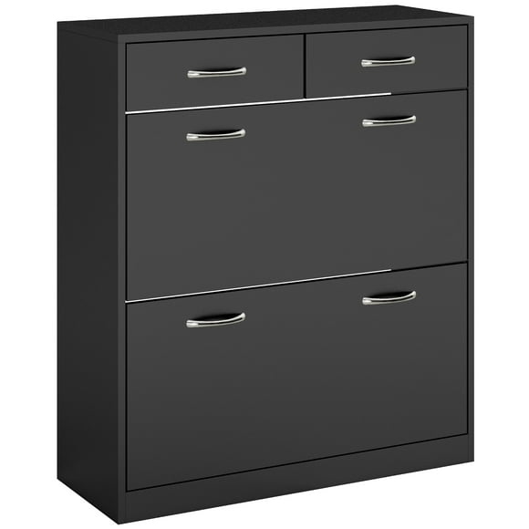 CoSoTower Rangement Étroit pour Chaussures avec 2 Tiroirs Basculants et Étagères Ajustables Organisateur de Chaussures pour 12 Paires de Chaussures, Noir