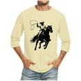 thumbnail image 2 of Jjayotai Men's Western Cowboy Shirt, 3/4 Sleeve Round Neck Casual Summer Shirts, Country Cowboy Riding Horse in Wild West Top Beige XXXXXL, 2 of 5