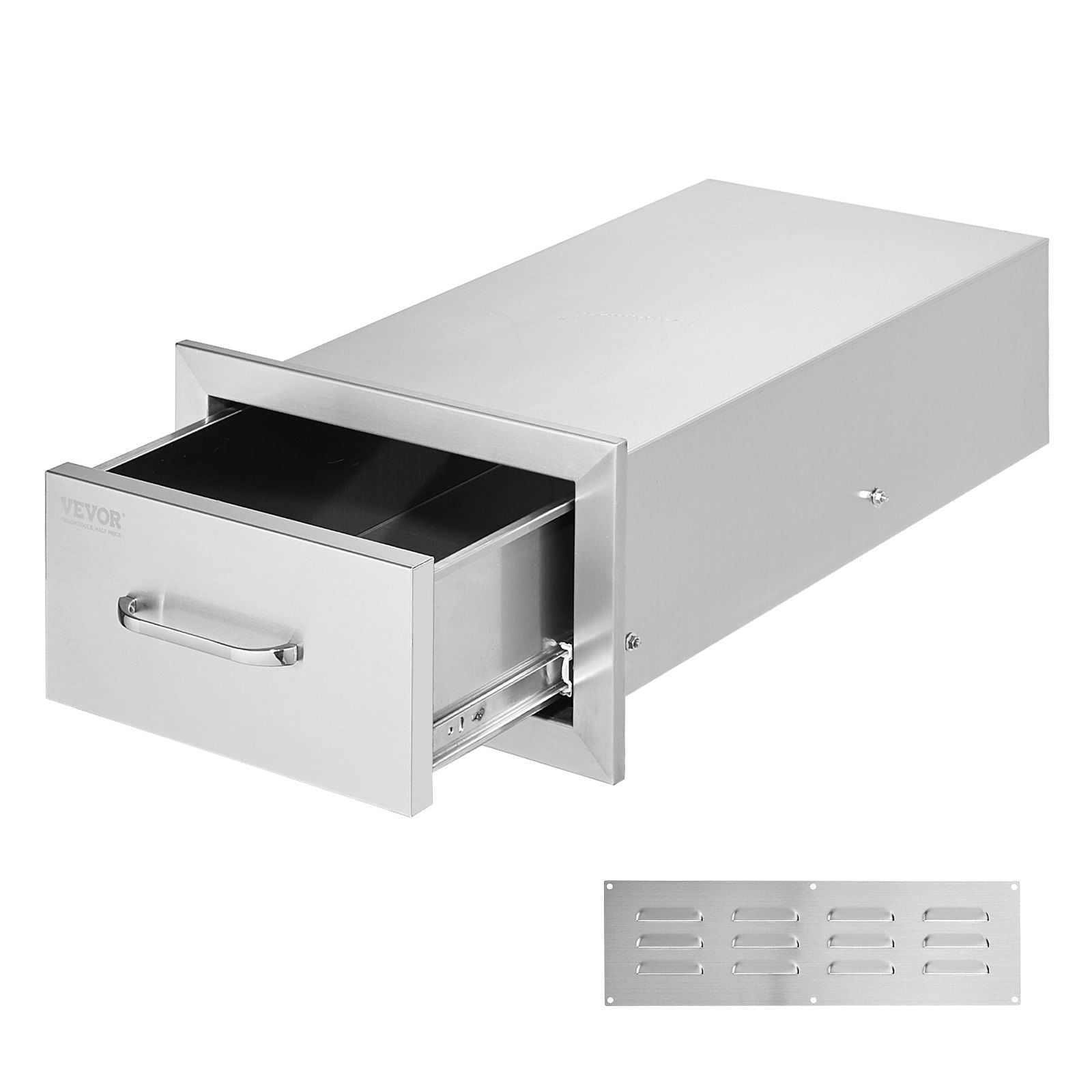14.5" Stainless Steel BBQ Island Drawers,Flush Mount Double Drawer Unit 23D x 14W x 8.5H,Outdoor Kitchen Storage with Steel Handle for Grill Stations