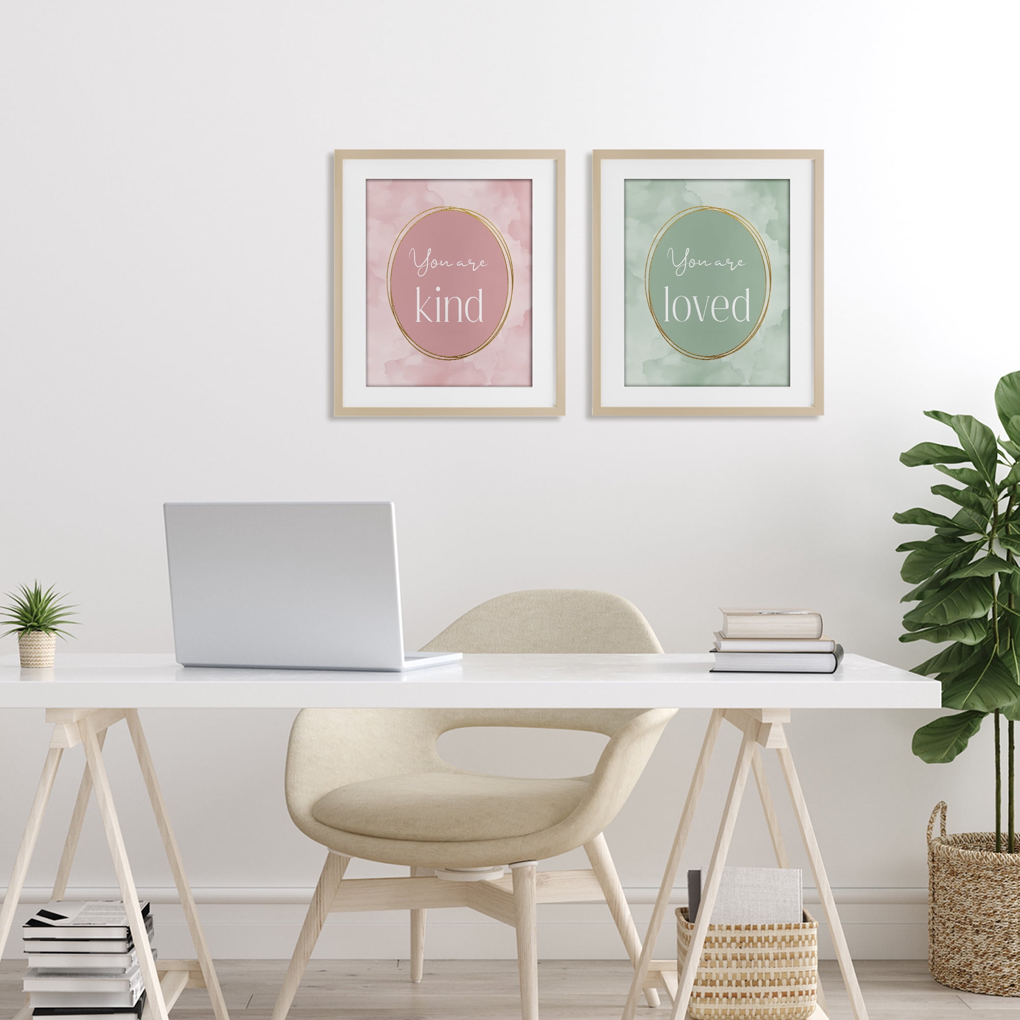 Stupell Industries Pastel Golden Affirmations 2 Piece Birch Framed Print Under Glass Set, design by Christine Simpson Art