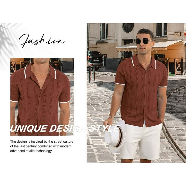 Iceglad Men's Vintage Short Sleeve Knit Polo Shirt with Iceglad Men's Vintage Short Sleeve Knit Polo Shirt with