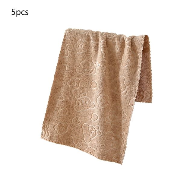 Clean Towels for Face Corals Velour Embossed 75x35cm, Soft Absorbent Quick-Dry, Cartoon Printed, Coffee Color, 5-Pack