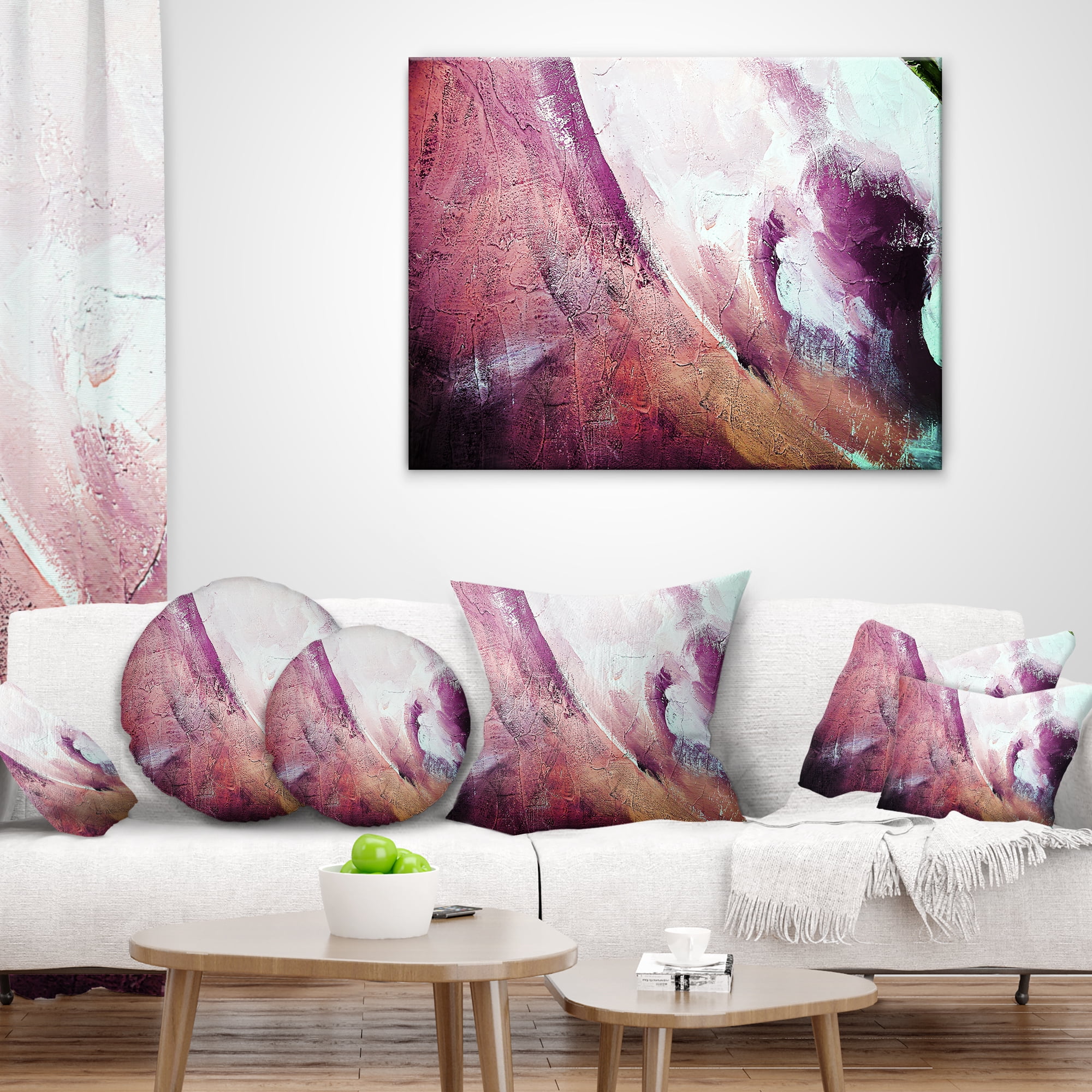 Designart White and Purple Texture - Abstract Throw Pillow - 18x18
