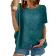 thumbnail image 3 of Womens Tops, Summer Tops for Women 2026 Short Sleeve Crew Neck Linen Cotton Shirts Plus Size Gauze Casual Dressy Blouse Outfits, 3 of 8