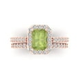thumbnail image 2 of 2.22 ct Brilliant Emerald Cut Natural Peridot 14k Rose Gold Halo Solitaire with Accents Engagement Bridal Wedding Ring Band Set size 9.75, 2 of 7