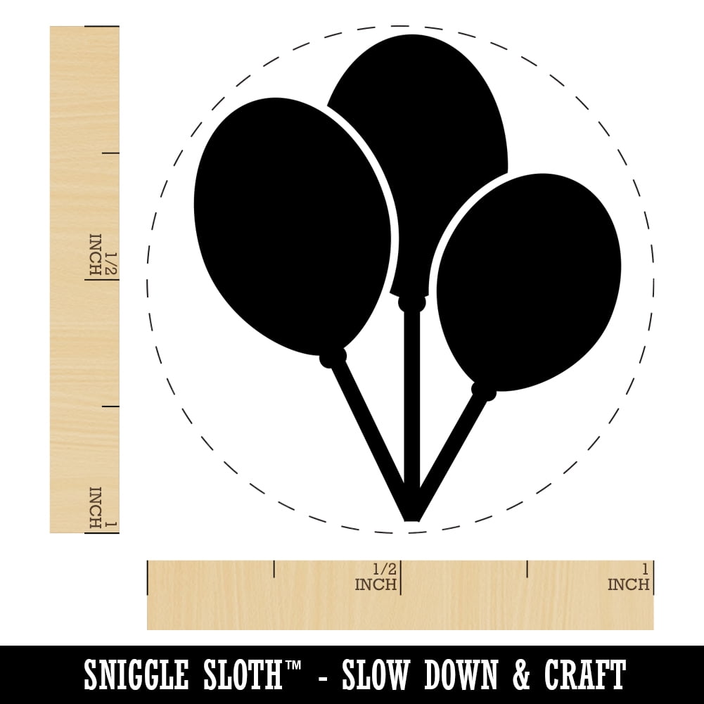 Birthday Balloons Trio Self-Inking Rubber Stamp Ink Stamper - Green Ink - Medium 1 Inch