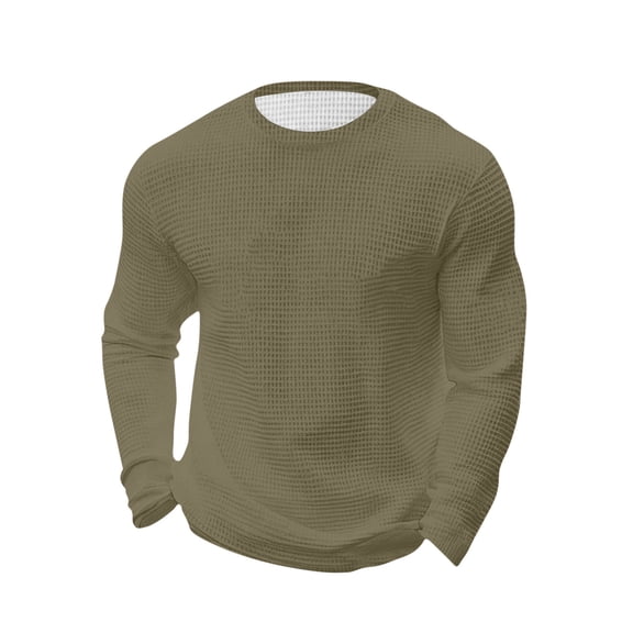 MYAOYI Mens Breathable Waffle Knit Shirt Crew Neck Long Sleeve Sports Pullover
