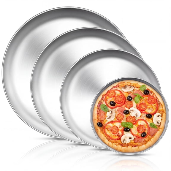 Walchoice Pizza Pan set of 4, 8/10/12/13.4 Inch Stainless Steel Pizza Pan Tray, Round Pizza Plate for Pie Cookie Pizza Cake, Pizza Trays for Oven Kitchen Baking, Dishwasher Safe