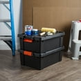 thumbnail image 3 of IRIS USA, 11 Gallon Stackable Heavy Duty Plastic Storage Tote, Black/Orange, Set of 4, 3 of 9