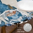thumbnail image 3 of Blue Christmas Round Tablecloth, Fitted Table Cover with Elastic for 45"-54" Round Tables, Xmas Gnomes Balls Tree Snowflake Gifts Table Cloth Outdoor Indoor Dinning Party Waterproof Tablecloths, 3 of 7