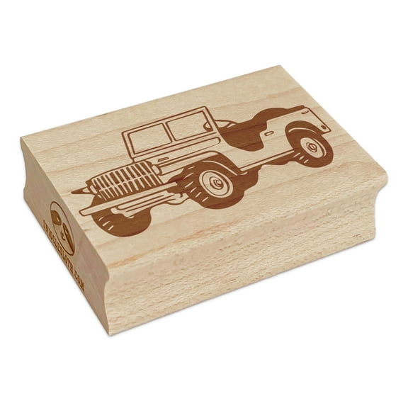 Military Jeep Army Vehicle Car Rectangle Rubber Stamp Stamping Scrapbooking Crafting - Small 1.7in
