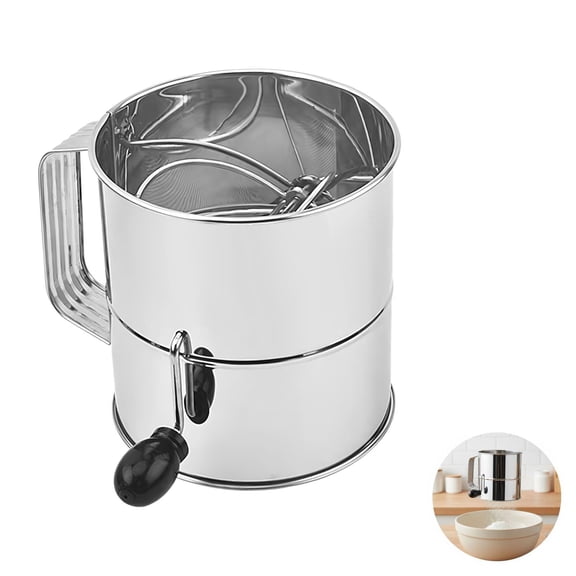 14 Cup Flour Sifter, Professional Stainless Steel Fine Mesh Large Hand Crank Sieve, Practical Baking Tool for Powdered Sugar, Cocoa Powder and Spices, Ideal for Home Kitchen & Bakery Daily Baking Use