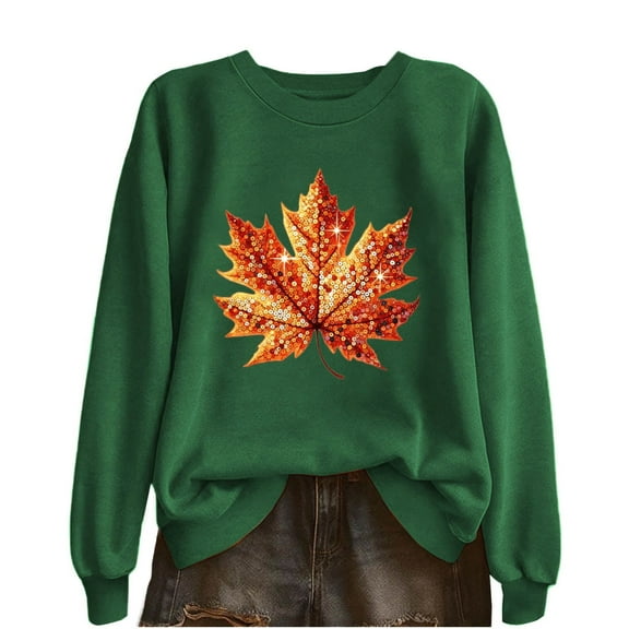 SCSAlgin Crewneck Sweatshirt for Women Fall Leaf Graphic Sweatshirts Vacation Long Sleeve Drop Shoulder Pullover