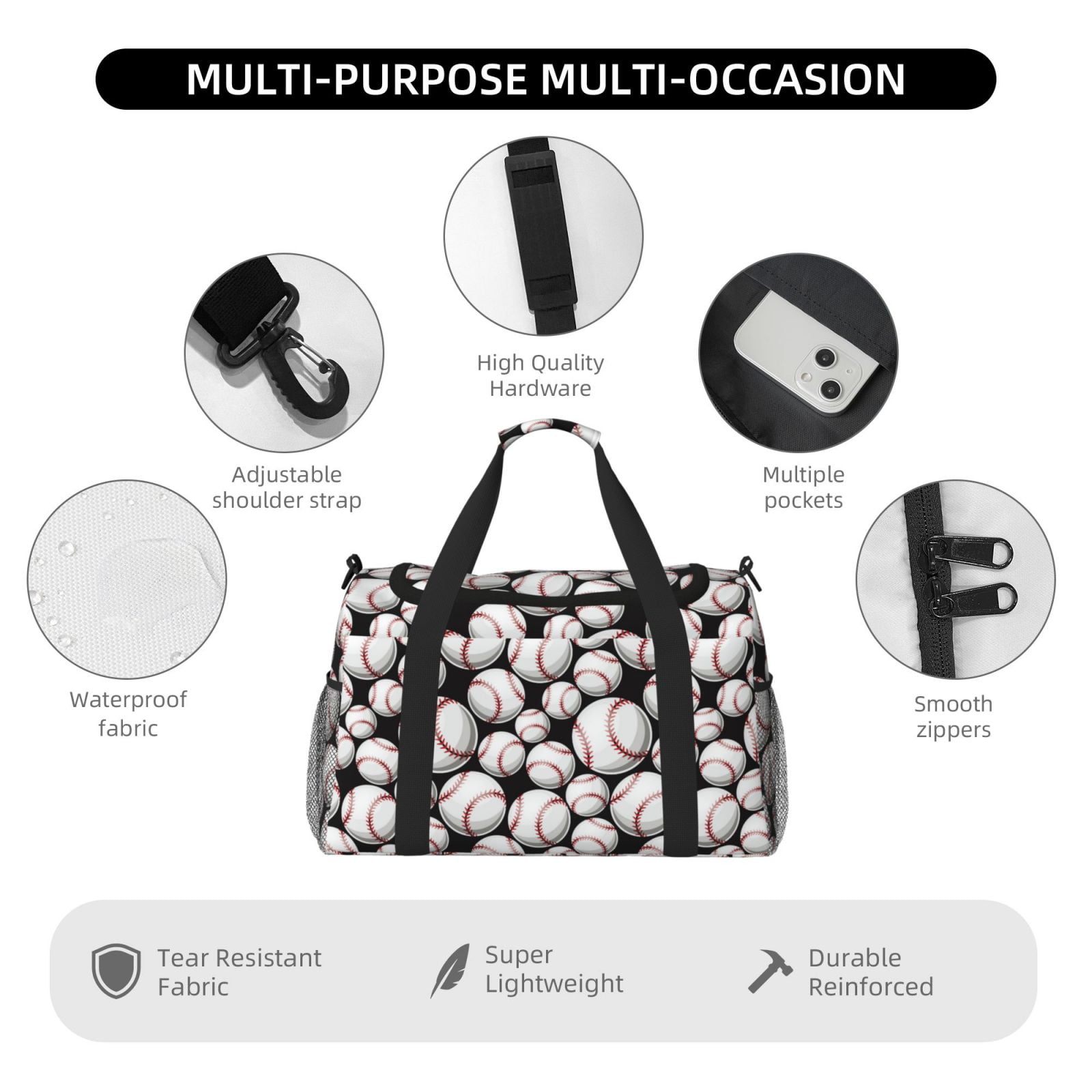 Horeoi Cute Baseball for Travel Duffle Bag with Adjustable Strap - Large Capacity Hand Carry for Gym Sports Outdoor