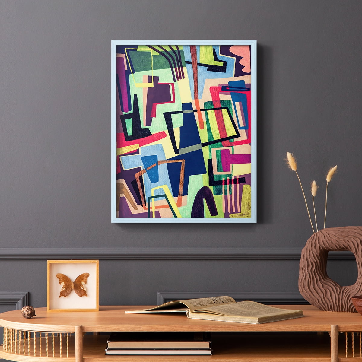 Connected Colors II Framed Print in Blue Solid Wood Framed Print No Nail Hanging