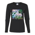 thumbnail image 2 of Unicorn Fanstasy Island Castle Animal Lover Female Graphic Long Sleeve T-Shirt, Black, Small, 2 of 3