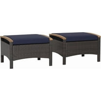 DORTALA 2 Piece Patio Wicker Ottomans, Square Ottoman Foot Rest with Cushions, Outdoor Rattan Footstool for Couch, Chair, Navy Blue
