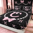 thumbnail image 4 of meiyoeat Pink Monogram Bowknot Bed Sheets For Kids,Girls Ribbon Bow Letter C Full Size Sheets Bowtie Lovers,4 Pieces, 4 of 6