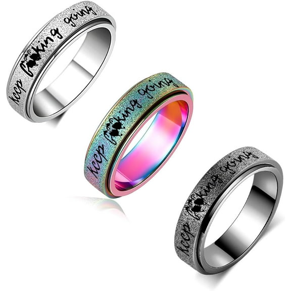 Fidget Ring Women for Anxiety Rings:Personalized Inspirational Mantra Stainless Steel Silver Black Rainbow Rose Gold Spinning Ring for Men Women Friend Encouragement Gift size 6 7 8 9 10