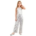 thumbnail image 1 of Doomiva Combinaison à Sequins pour Filles, Col Halter, Sans Manches, pour Concours, Danse Formelle, Pantalon Long, Argent 14, 1 of 7