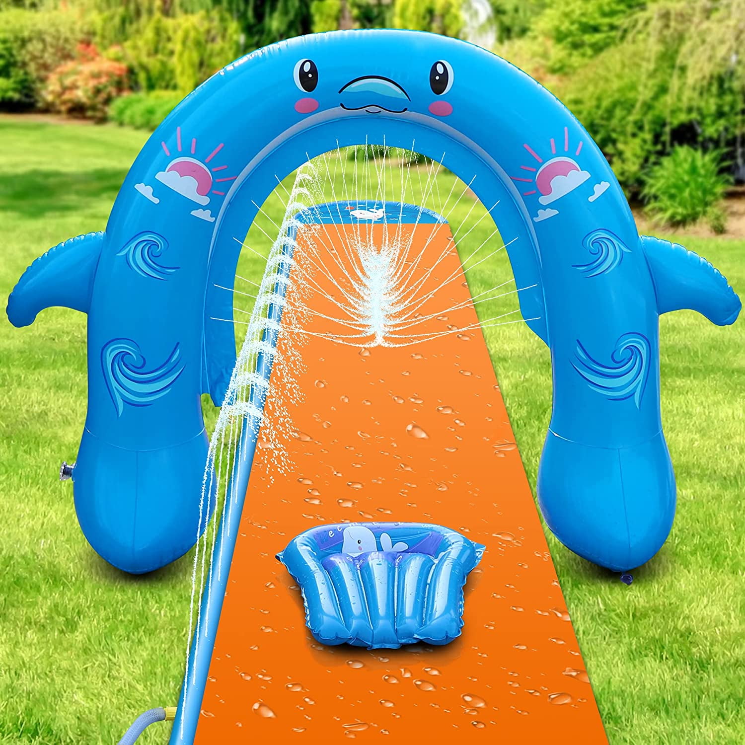 Inflatable lane Water Slide Pool Summer Backyard Outdoor Games Garden Fun Kids 