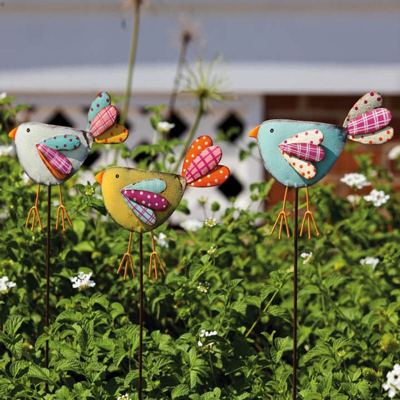 Evergreen Flag & Garden Patterned Bird Mini Garden Stake (Set of 3)
