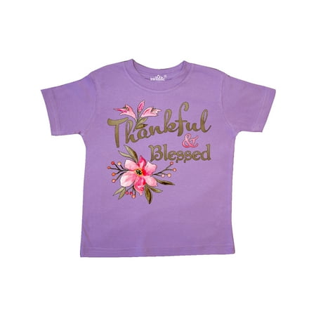 

Inktastic Thankful and Blessed Inspirational Saying with Pink Flowers Gift Toddler Boy or Toddler Girl T-Shirt