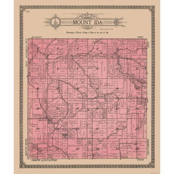 Historic City Map - Mount Ida Township Wisconsin - Ogle 1918 - 23 x 27.36 - Vintage Wall Art