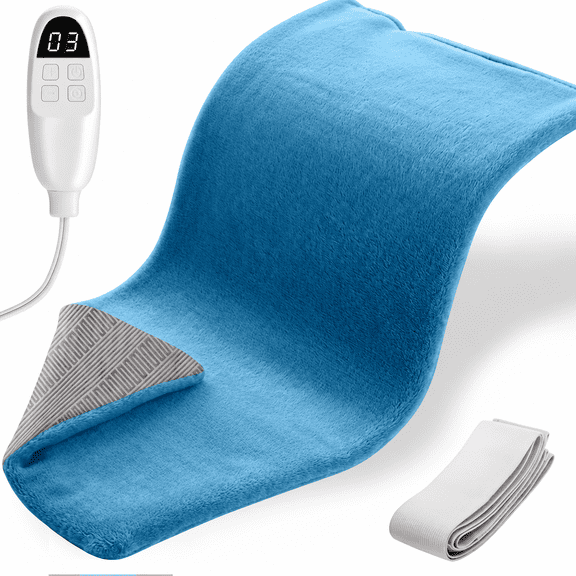 Zoelion 24"x12" Heating Pad,6 Heat Settings & 2 Hours Auto Shut-off,Soft Machine Wash Fabric with Detachable Straps,Full Body Stress Pain Relief,Blue