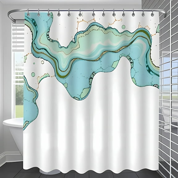 Elegant Abstract Shower Curtain - Light Teal & Gold Design forLike Bathroom