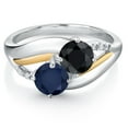 thumbnail image 2 of Gem Stone King 925 Sterling Silver and 10K Yellow Gold Blue Sapphire Black Sapphire and Lab Grown Diamond 2 Stone Engagement Ring for Women (1.33 Cttw, Round, September Birthstone, Size 8), 2 of 4
