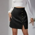 thumbnail image 4 of Aellinatey Womens Sexy High Waist Button Bodycon Skirt Faux Suedes Split Tight Mini Skirt, 4 of 21